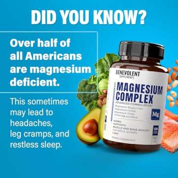 Magnesium Complex Supplement, 4 Month Supply of 500mg 5-in-1 Magnesium Bisglycinate, Oxide, Taurate, Chelate, Citrate, Max Absorption Magnesium Supplement for Calm, Sleep & Leg Cramps, 120 Capsule