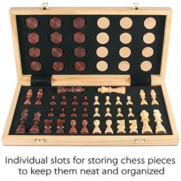 AMEROUS 15'' Wooden Chess & Checkers Set, 2 in 1 Board Games -2 Extra Queens -24 Cherkers Pieces - G...