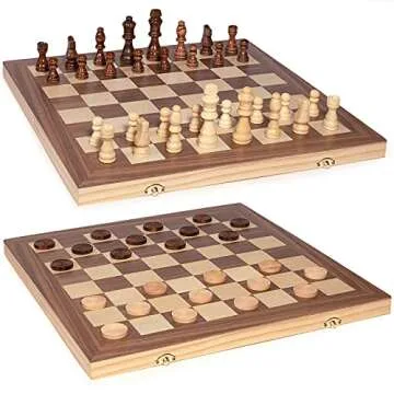 AMEROUS 15'' Wooden Chess & Checkers Set for All Ages
