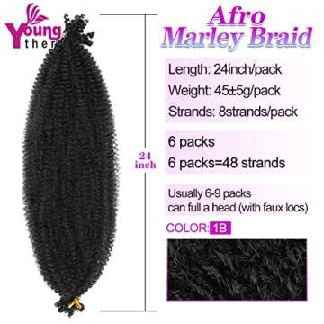 Pre-Separated Spring Twist Hair 24 Inch Long 6 Packs Soft Afro Twist Crochet Hair with Toka for Distressed Butterfly Locs Synthetic Marley hair Twist Braids Hair Extensions For Black Women (1B#)
