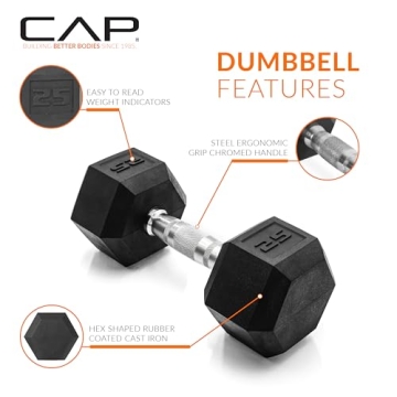 CAP Barbell 25 LB Coated Hex Dumbbell for Home Workouts
