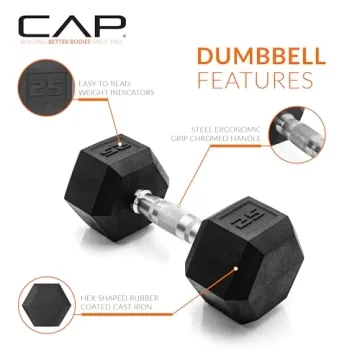 CAP Barbell 25 LB Coated Hex Dumbbell for Home Workouts