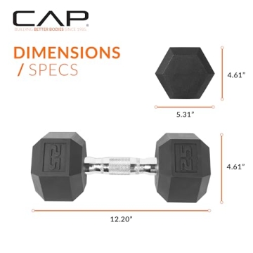 CAP Barbell 25 LB Coated Hex Dumbbell for Home Workouts