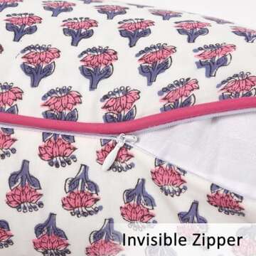 CPC 100% Cotton Throw Pillow Covers 20x20 Inch, Set of 2 Pink Block Print Pattern Couch Pillow, Cute Boho Decorative Pillows for Living Room, Bedroom with Hidden Zipper- Pink Sapphire