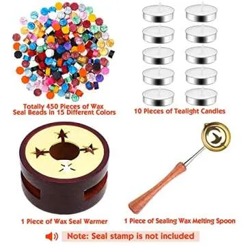 Wax Seal Stamp Kit, Caffox 462pcs Sealing Wax Kit with Wax Stamp Beads, Wax Seal Warmer, Wax Spoon and Tealight Candles for Craft, Letter Sealing and Envelope Stamp
