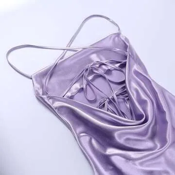 Summer Dress for Women Satin Mini Dress Low Cut A-line Sexy Bodycon Dress Wrap Dress Night Club Dress Purple