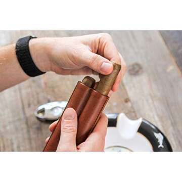 CASE ELEGANCE Monogrammed Two Cigar Travel Vegan Leather Case in Chestnut Brown