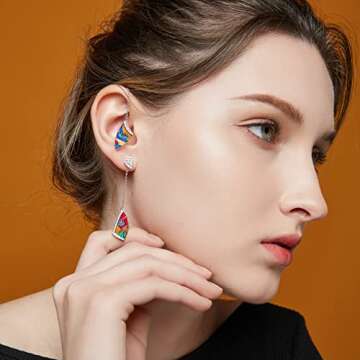 R.Y.FLY Picasso's Painting Abstract Face Women's Dangle Earrings,925 Sterling Silver/Multi-colored E...
