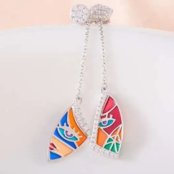R.Y.FLY Picasso's Painting Abstract Face Women's Dangle Earrings,925 Sterling Silver/Multi-colored Enamel,Anniversary/Birthday/Mothers Day Gifts for Women