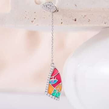 R.Y.FLY Picasso's Painting Abstract Face Women's Dangle Earrings,925 Sterling Silver/Multi-colored Enamel,Anniversary/Birthday/Mothers Day Gifts for Women