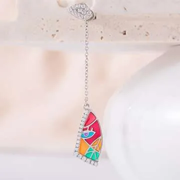 R.Y.FLY Picasso's Painting Abstract Face Women's Dangle Earrings,925 Sterling Silver/Multi-colored Enamel,Anniversary/Birthday/Mothers Day Gifts for Women