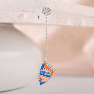 R.Y.FLY Picasso's Painting Abstract Face Women's Dangle Earrings,925 Sterling Silver/Multi-colored Enamel,Anniversary/Birthday/Mothers Day Gifts for Women