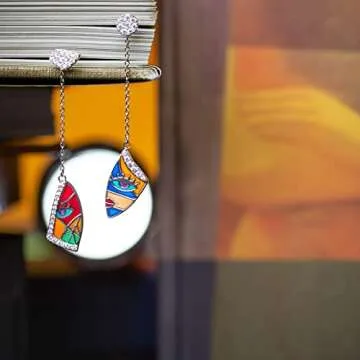 R.Y.FLY Picasso's Painting Abstract Face Women's Dangle Earrings,925 Sterling Silver/Multi-colored Enamel,Anniversary/Birthday/Mothers Day Gifts for Women