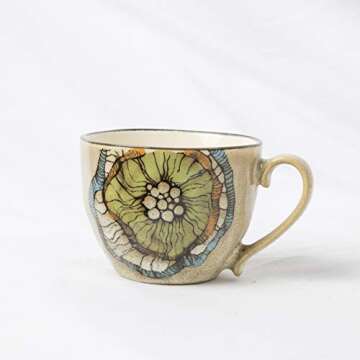 Coco Avatar Thick Ceramic coffee mug Handdrawn artcraft cofee cup with saucer in gift box 8oz(Lotus)