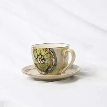 Coco Avatar Thick Ceramic coffee mug Handdrawn artcraft cofee cup with saucer in gift box 8oz(Lotus)