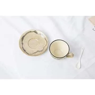 Coco Avatar Thick Ceramic coffee mug Handdrawn artcraft cofee cup with saucer in gift box 8oz(Lotus)