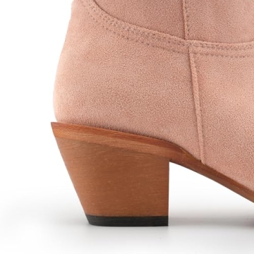 KaroNairy Women Cowboy Boots Faux Suede Embroidered Pointed Thick Heeled Western Wide Calf Cowgirl Ponited Toe Mid Calf Boots Light Pink7.5