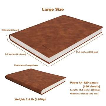 Large Lined Notebook Journal for Writing, Soft Faux Leather Cover, 100GSM Papers, 320 Pages, A4 8.4x...