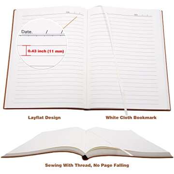 Large Lined Notebook Journal for Writing, Soft Faux Leather Cover, 100GSM Papers, 320 Pages, A4 8.4x11.4 inches Note Book for Work Men Business (Brown,Ruled)
