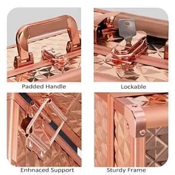 Joligrace Rose Gold Makeup Train Case with Mirror
