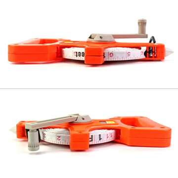 QWORK 1/2" x 100' Fiberglass Tape Measure, Engineer's Open Reel Dual Sided Measure, Orange