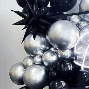 Black Silver Balloon Garland 121PCS Black Star Birthday Party Decoration Anniversary Home Decor