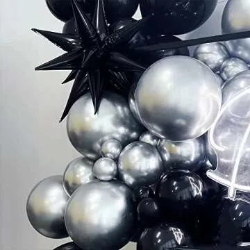 Black Silver Balloon Garland 121PCS Black Star Birthday Party Decoration Anniversary Home Decor