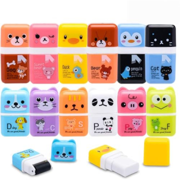 Sooez 12 Pack Pencil Erasers, Cute Erasers with Cleanup Roller for Gifts