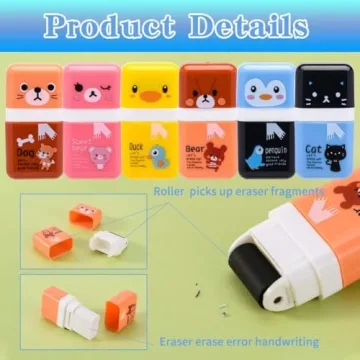 Sooez 12 Pack Cute Roller Pencil Erasers for Kids