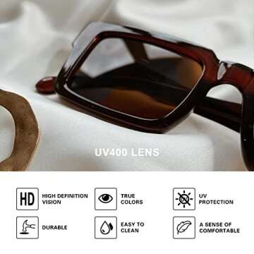 TIANYESY Minimalist Classic Design Fashion UV400 Sunglasses Square Sun Glasses Unisex TY2984 (Brown)