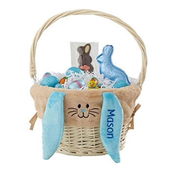 Personalization Universe Hand-Woven Easter Basket with Folding Handle & Personalized Bunny Liner - I...
