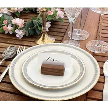 UNIQOOO 20 Pack Place Card Holders | Rustic Walnut Wood Escort Cards Display Stands | Table Number Sign Stand | Photo Stand | Perfect for Retail Shop Cafe Home Wedding Dinner Party Events Decoration