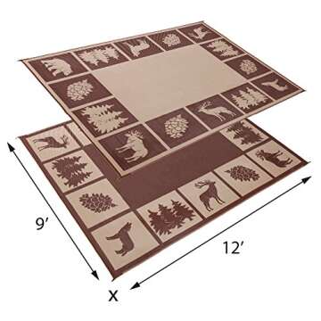 Stylish Camping 226097 6-feet by 9-feet Reversible Mat, Plastic Straw Rug, Large Floor Mat for Outdoors, RV, Patio, Backyard, Picnic, Beach, Camping - Hunter Mat (Brown/Beige)