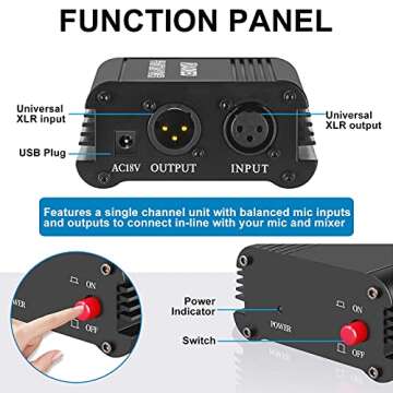 Aokeo 48V Phantom Power Supply with XLR Cable for Recording