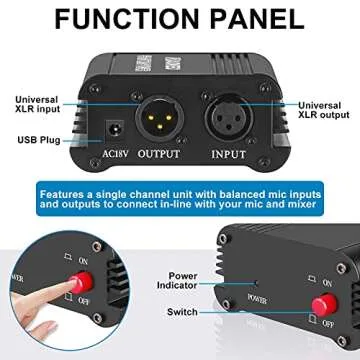Aokeo 48V Phantom Power Supply with XLR Cable for Recording