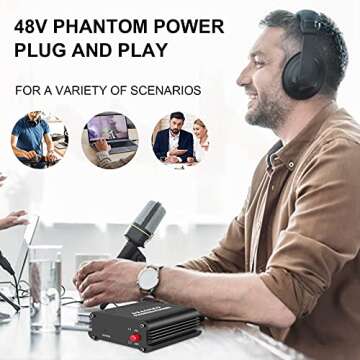 Aokeo 48V Phantom Power Supply with XLR Cable for Recording