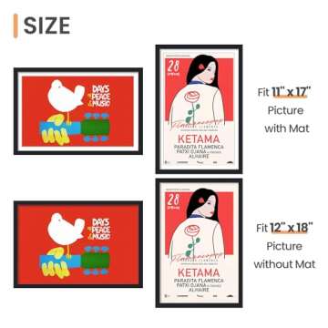upsimples 12x18 Picture Frame Set of 5, Display Pictures 11x17 with Mat or 12 x 18 Without, Wall Gallery Poster Frames, Black