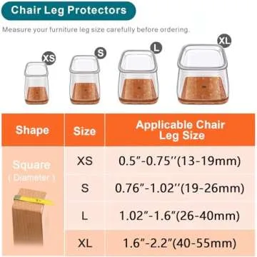 Ansible 24 pcs Square Extra Large Chair Leg Floor Protectors, Furniture Felt Pads Silicone Covers caps for Chairs,Chair Leg Protectors for Hardwood Floors (Extra Large fit:1.5''-2.2'')