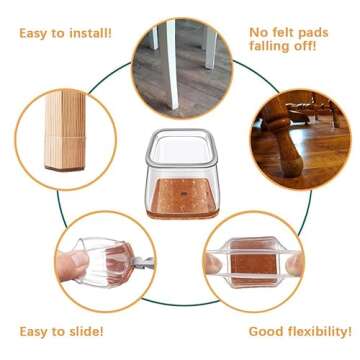 Ansible 24 pcs Square Extra Large Chair Leg Floor Protectors, Furniture Felt Pads Silicone Covers caps for Chairs,Chair Leg Protectors for Hardwood Floors (Extra Large fit:1.5''-2.2'')
