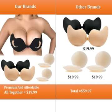 SUWAIS FASHION Self-Adhesive Bra - Sticky Bra, Backless & Reusable - Silicone Adhesive Bra - Sticky ...