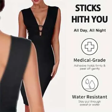 SUWAIS FASHION Self-Adhesive Bra - Sticky Bra, Backless & Reusable - Silicone Adhesive Bra - Sticky Push-Up Bra - Sticky Padded Bra - 2 Pairs (Black & Biege)