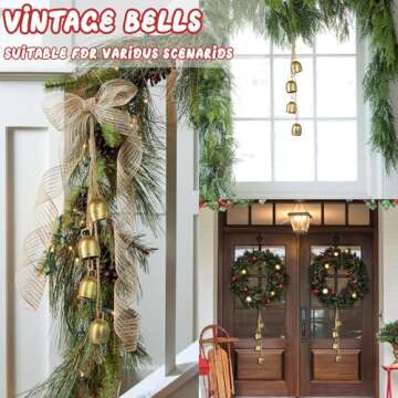 Christmas Bells for Decoration, Gold Metal Vintage Cow Bells with Jute Hanging Rope, Decorative Christmas Cow Bell for Weddings, Parties, and Christmas Wreath