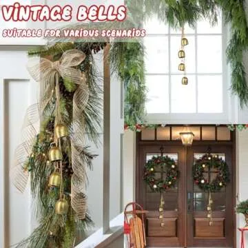 Christmas Bells for Decoration, Gold Metal Vintage Cow Bells with Jute Hanging Rope, Decorative Christmas Cow Bell for Weddings, Parties, and Christmas Wreath