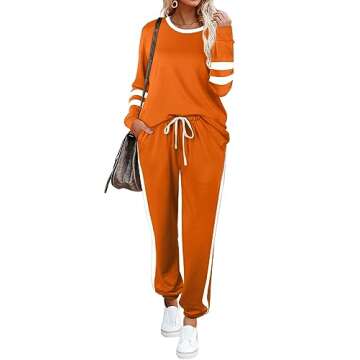 Aloodor Two Piece Outfits for Women 2025 Crewneck Lounge Sets 2 Piece Athleisure Wear Halloween Oran...