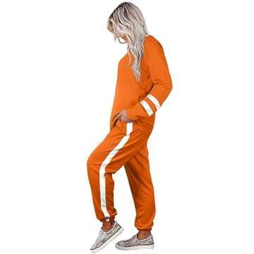 Aloodor Two Piece Outfits for Women 2025 Crewneck Lounge Sets 2 Piece Athleisure Wear Halloween Orange 2XL