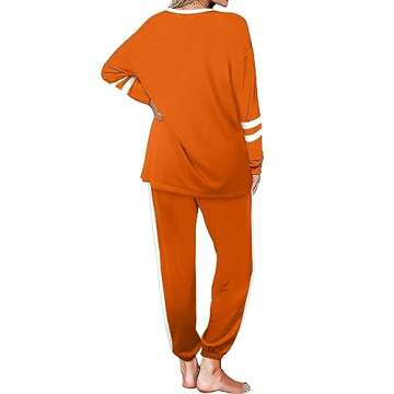 Aloodor Two Piece Outfits for Women 2025 Crewneck Lounge Sets 2 Piece Athleisure Wear Halloween Orange 2XL