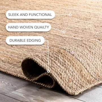 nuLOOM 9x12 Rigo Jute Hand Woven Area Rug, Natural, Solid Farmhouse Design, Natural Fiber, For Bedroom, Living Room, Dining Room, Hallway, Office, Kitchen, Entryway