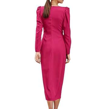 PRETTYGARDEN Women's Spring Fall Fashion Long Puff Sleeve Maxi Dress V Neck Twist Front