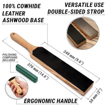 BeaverCraft 14" Leather Strop Kit with Polishing Compound for Knife Sharpening