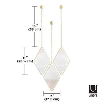 Umbra 358777-221 Dima, Matte Brass, Set of 3, Trio of Decorative Mirrors Apartment Décor/Wall Art, Diamond